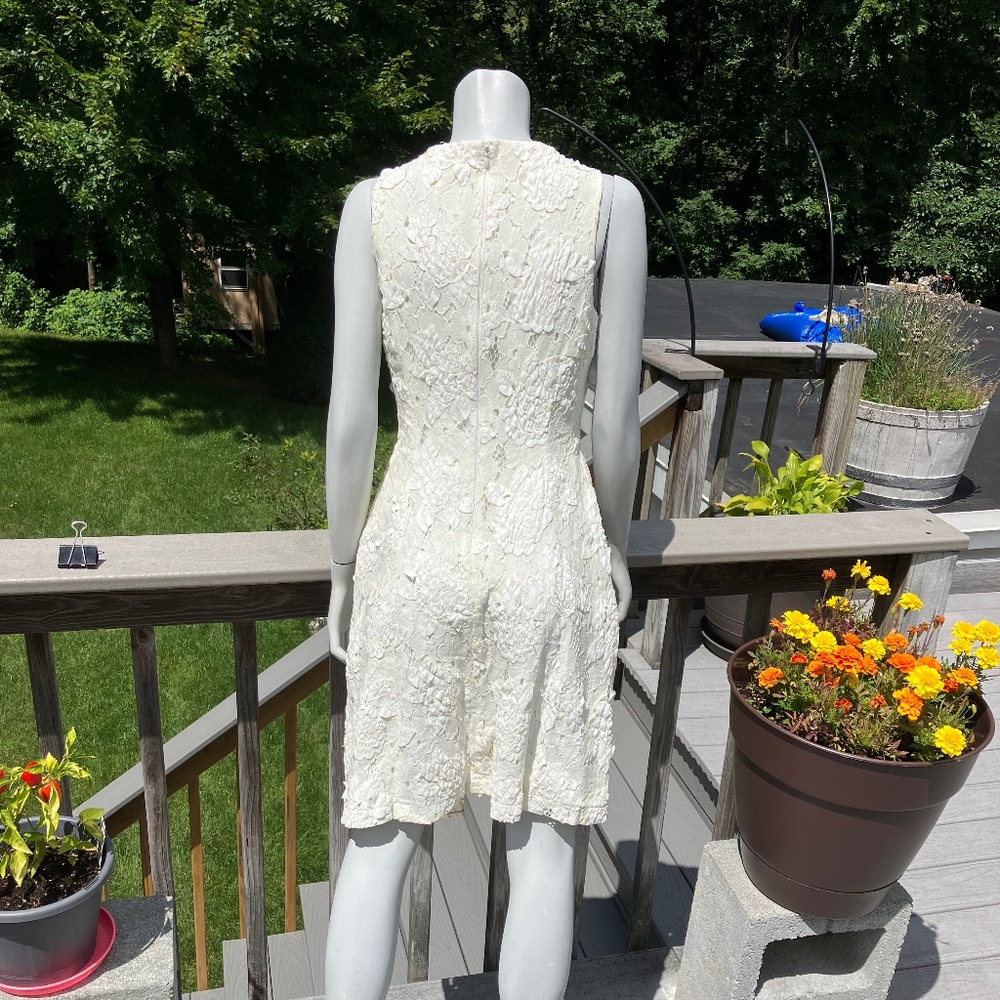 Tahari white dress, floral lace cutouts